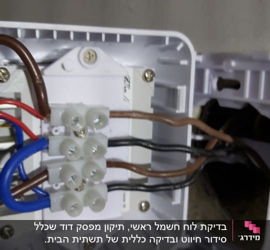 חיבורי חשמל בתוך קופסת חיבורים פתוחה